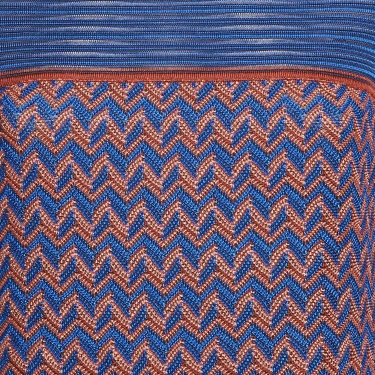 Pre Owned Missoni Blue Zig Zag Knit Mini Dress S