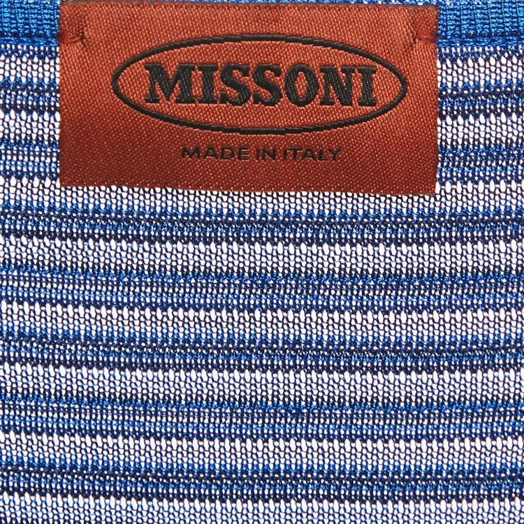 Pre Owned Missoni Blue Zig Zag Knit Mini Dress S