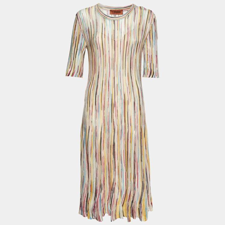 Pre Owned Missoni Multicolor Patterned Knit Fit and Flare Midi Dress M