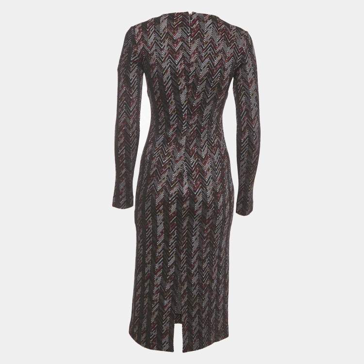 Pre Owned Missoni Black Zig Zag Knit V-Neck Sheath Dress S