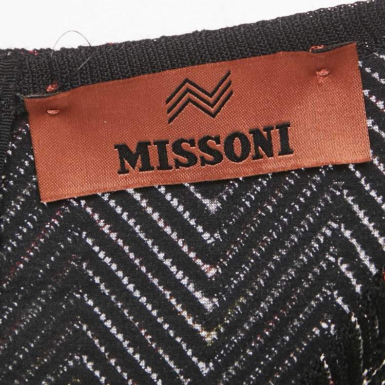 Pre Owned Missoni Black Zig Zag Knit V-Neck Sheath Dress S