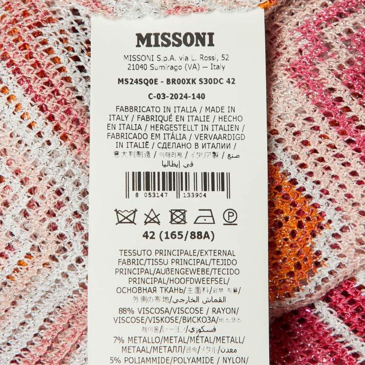 Pre Owned Missoni Pink Chevron Lurex Knit Belted Cardigan M