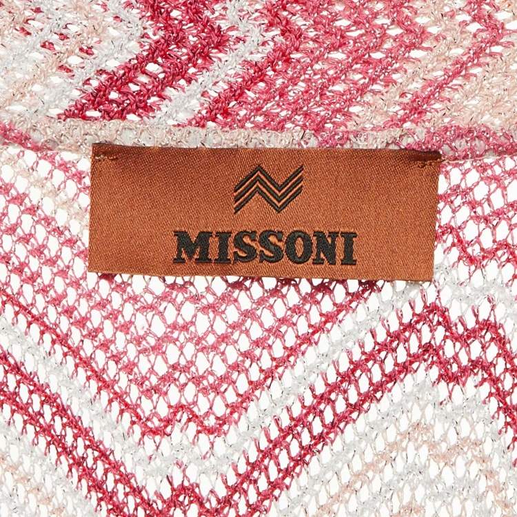 Pre Owned Missoni Pink Chevron Lurex Knit Belted Cardigan M