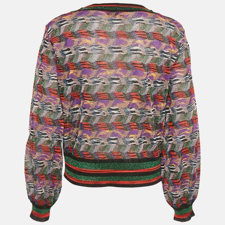 Pre Owned Missoni Multicolor Zig -Zag Lurex Knit Pullover L 