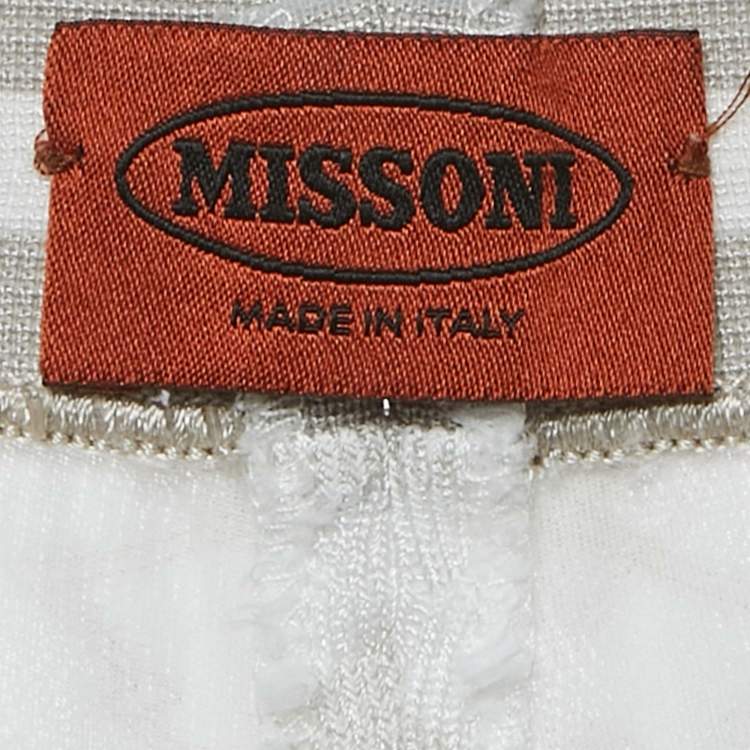 Pre Owned Missoni White Patterned Rib Knit Waist Band Leggings M