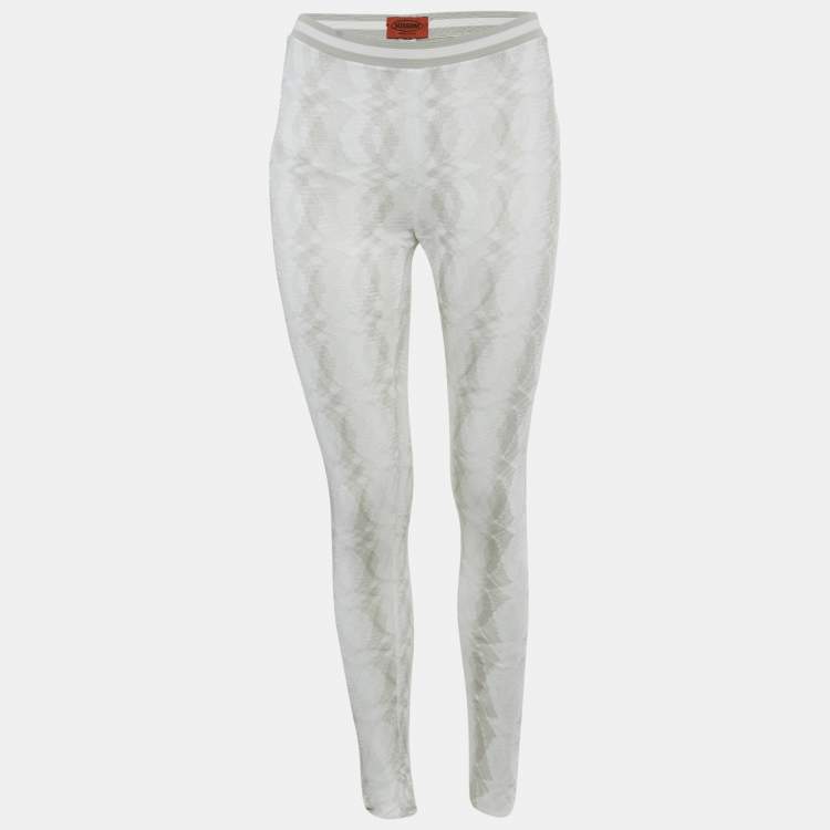 Pre Owned Missoni White Patterned Rib Knit Waist Band Leggings M