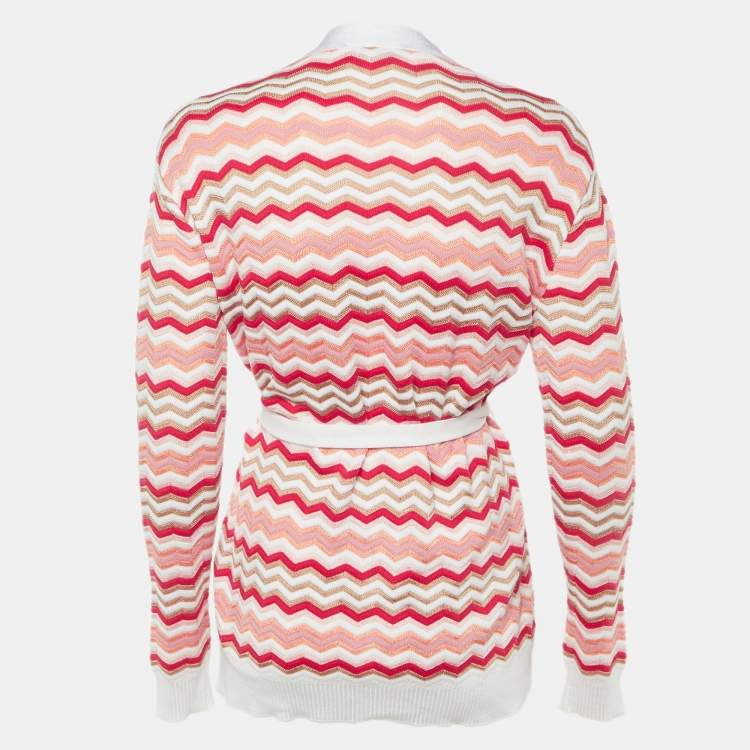 Pre Owned Missoni Multicolor Chevron Cotton Knit Belted Cardigan M