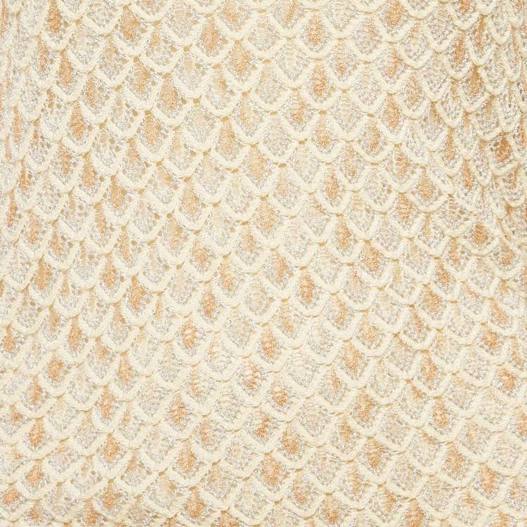 Pre Owned Missoni Beige Patterned Lurex Knit Ruche Midi Dress M