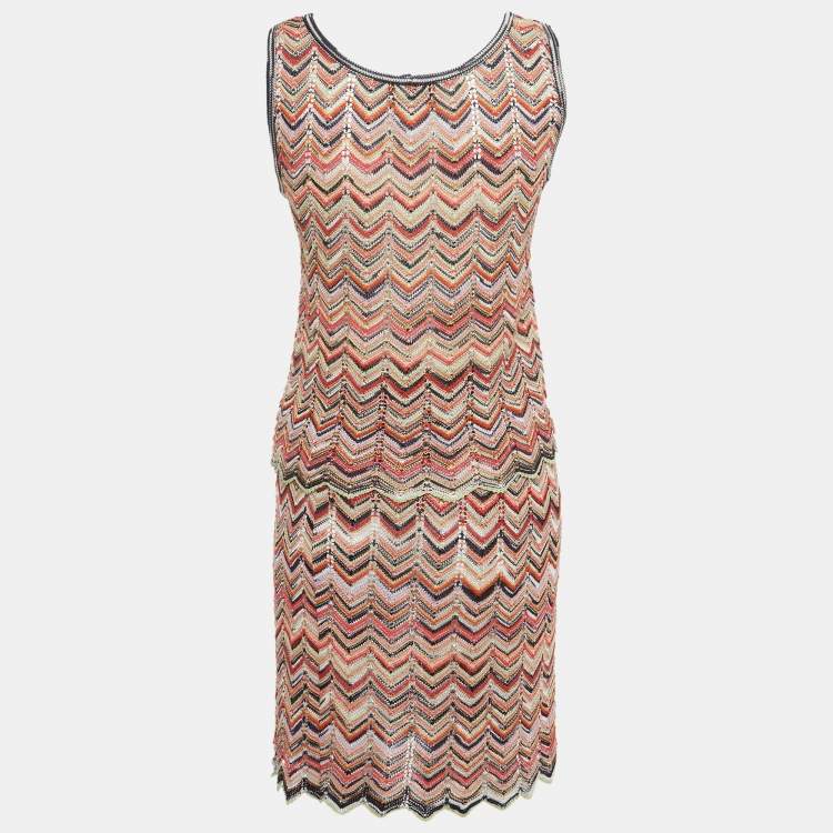 Pre Owned Missoni Multicolor Chevron Knit Top and Skirt M
