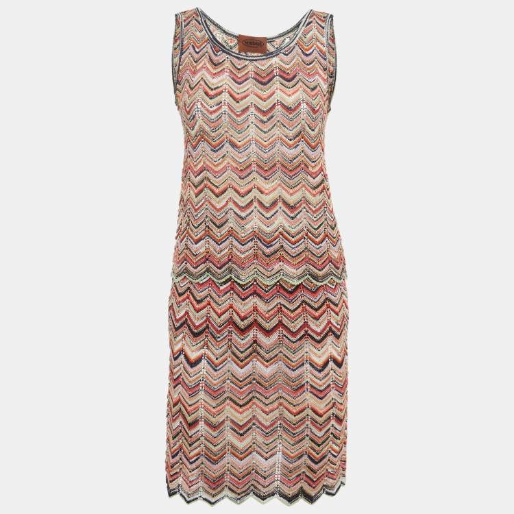 Pre Owned Missoni Multicolor Chevron Knit Top and Skirt M