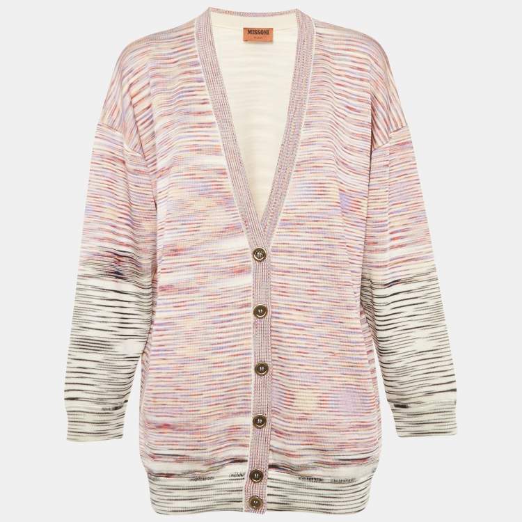 Pre Owned Missoni Purple Striped Stretch Knit Cardigan S