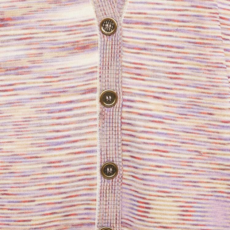 Pre Owned Missoni Purple Striped Stretch Knit Cardigan S