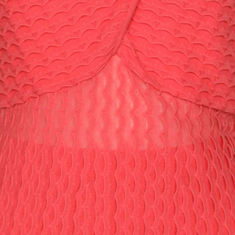 Pre Owned M Missoni Coral Cotton Knit Tops and Midi Skirt Set L