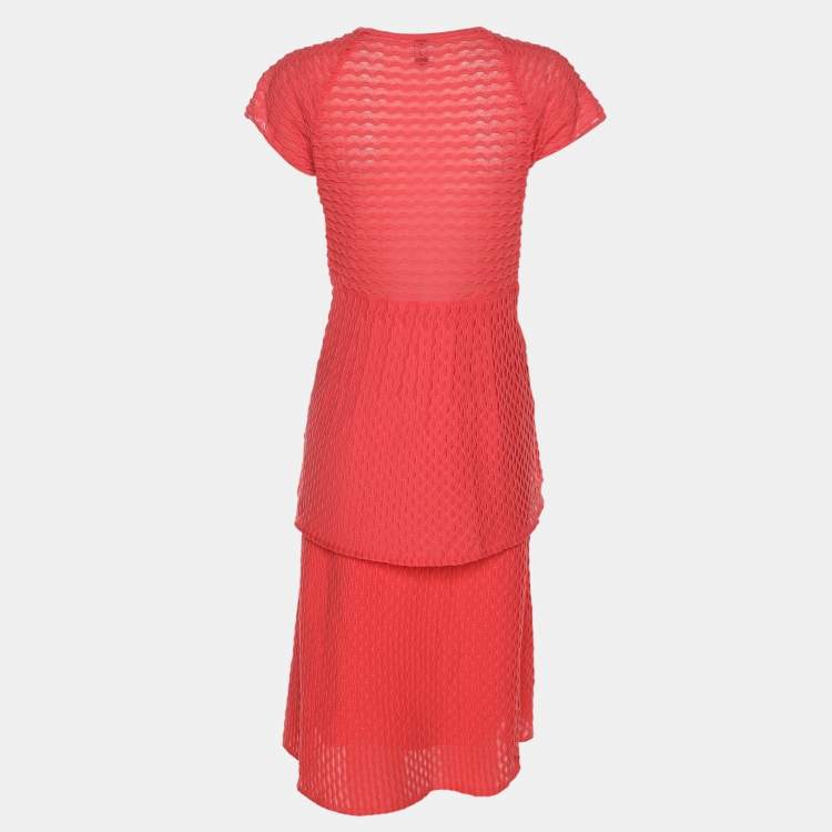 Pre Owned M Missoni Coral Cotton Knit Tops and Midi Skirt Set L
