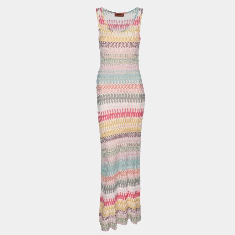 Pre Owned Missoni Multicolor Zig Zag Rib Knit Maxi Dress M