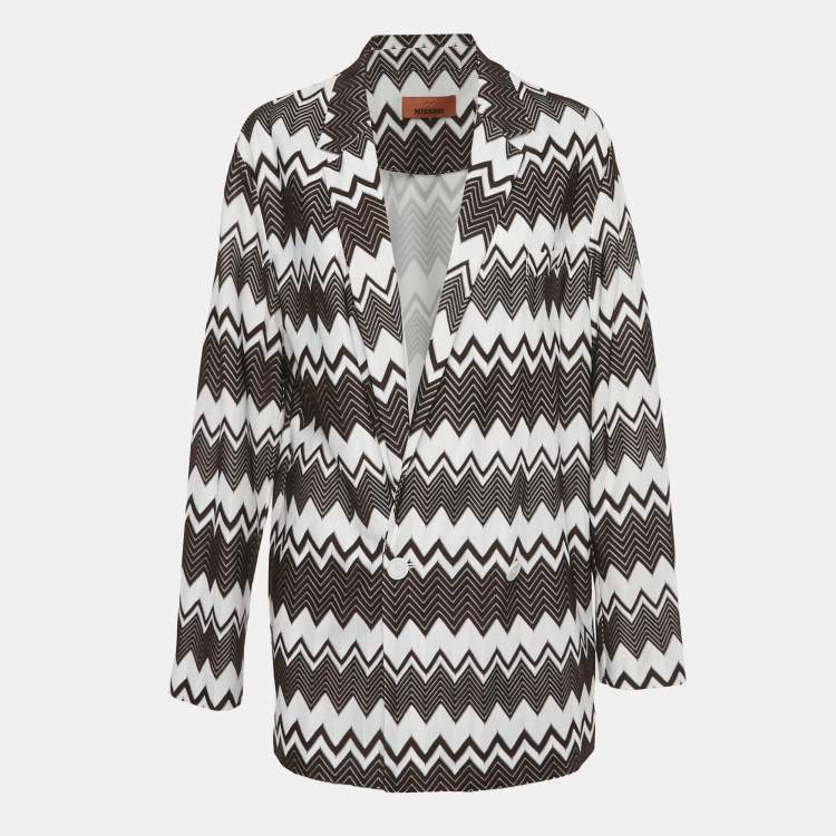 Pre Owned Missoni Brown /White Zig-Zag Knit Double Breasted Oversized Blazer S