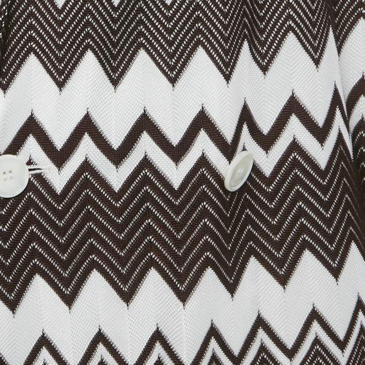 Pre Owned Missoni Brown /White Zig-Zag Knit Double Breasted Oversized Blazer S