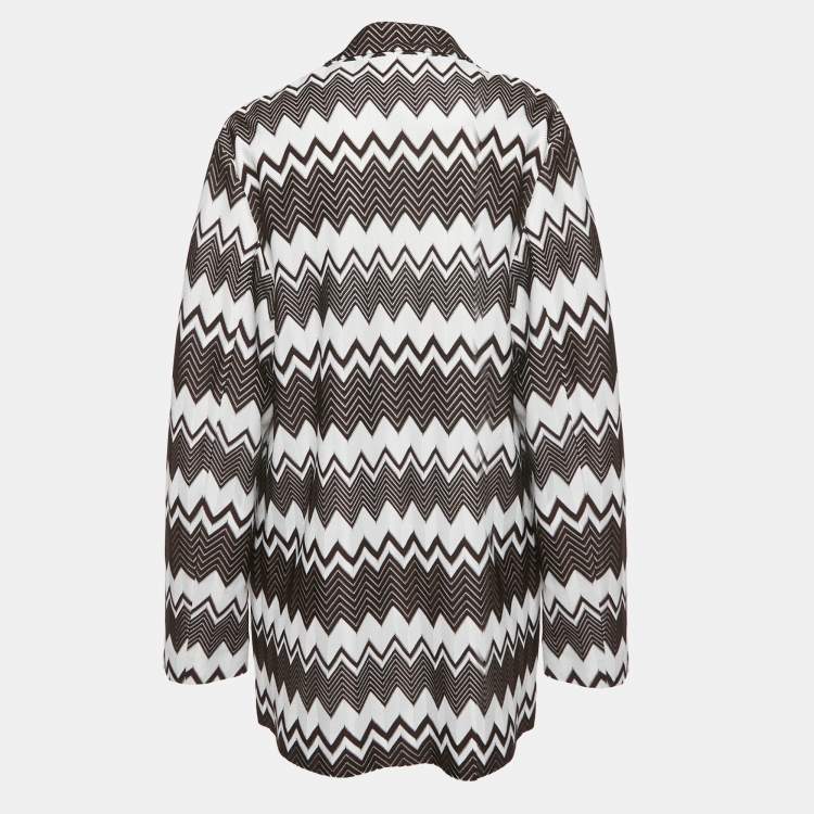 Pre Owned Missoni Brown /White Zig-Zag Knit Double Breasted Oversized Blazer S