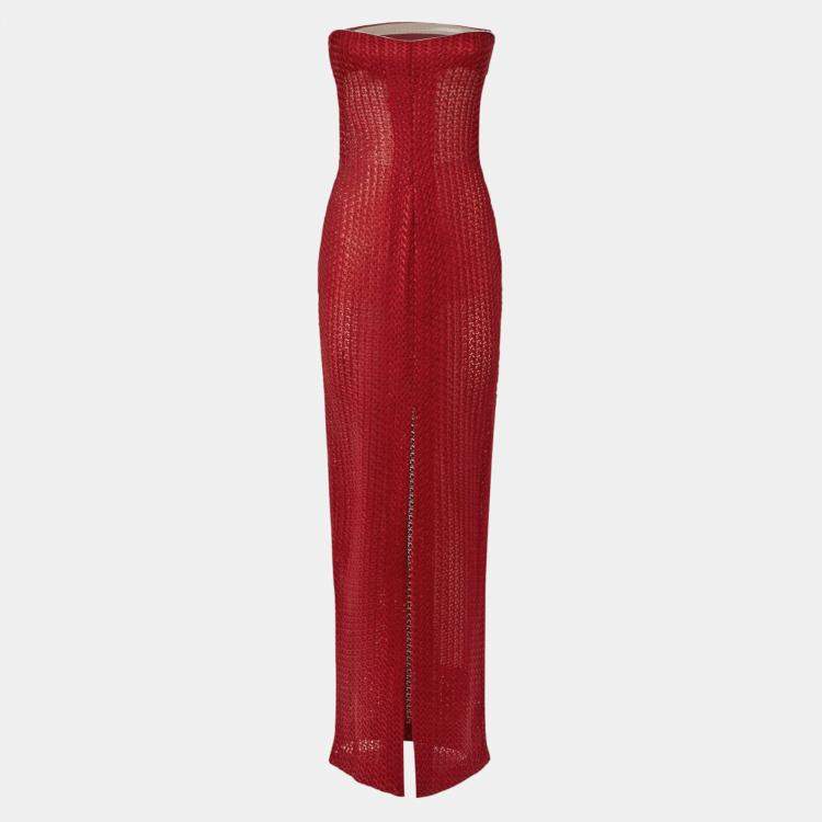 Pre Owned Missoni Red Crochet Strapless Sheer Maxi Dress M