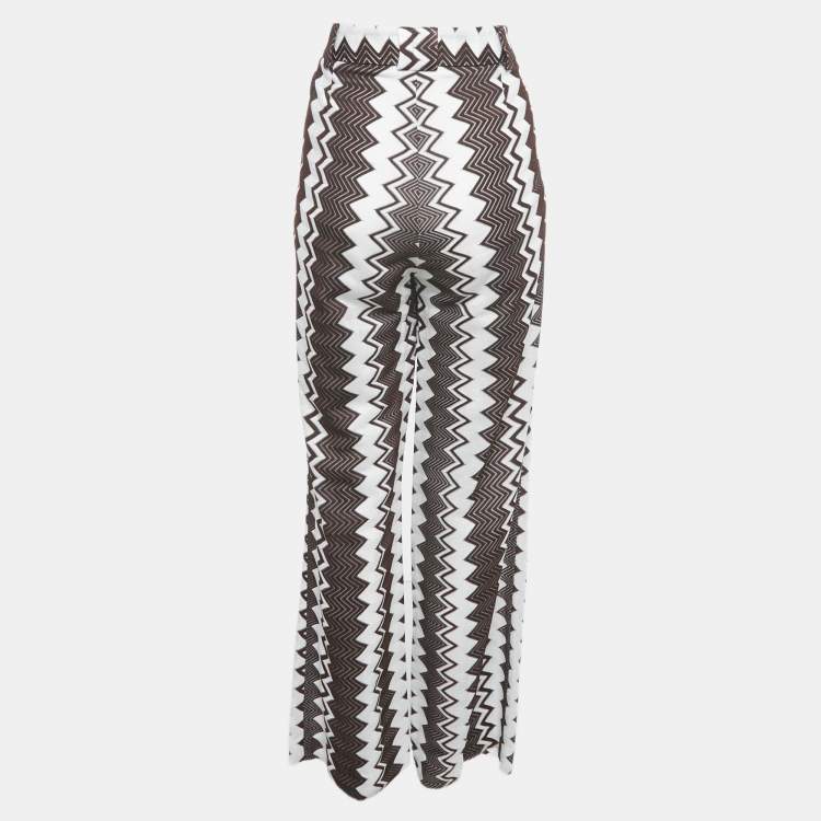 Pre Owned Missoni Brown/White Zig Zag Knit Trousers S