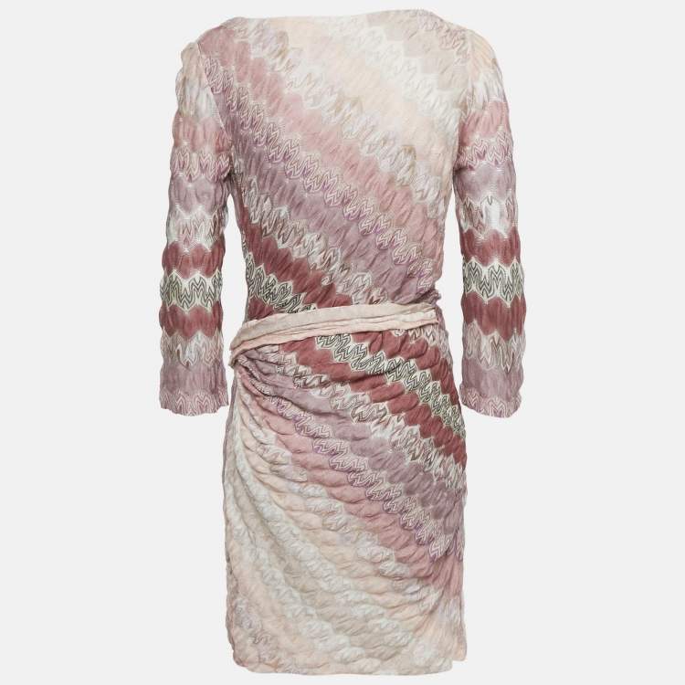 Pre Owned Missoni Multicolor Patterned Knit Belt Detail Midi Dress M