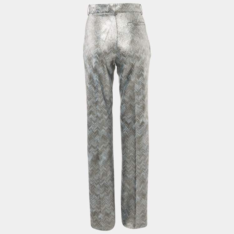 Pre Owned Missoni Silver /Blue Metallic Zig zag Straight Leg Trousers M
