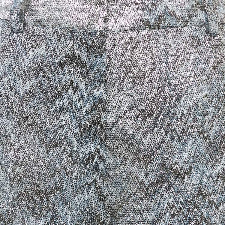 Pre Owned Missoni Silver /Blue Metallic Zig zag Straight Leg Trousers M