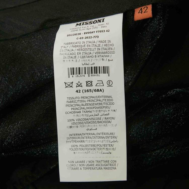 Pre Owned Missoni Silver /Blue Metallic Zig zag Straight Leg Trousers M