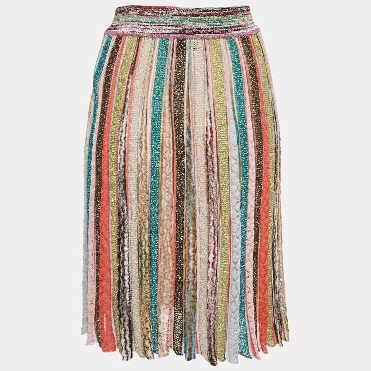Pre Owned Missoni Multicolor Striped Lurex Knit Skirt M