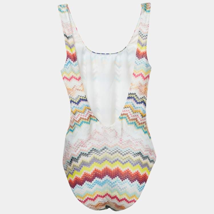 Pre Owned Missoni Multicolor Zig Zag Jersey Knit One Piece Swimsuit S