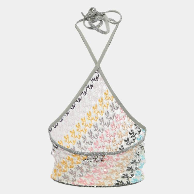Pre Owned Missoni Multicolor Sequin Lurex Open Knit Halter Neck Crop Top S