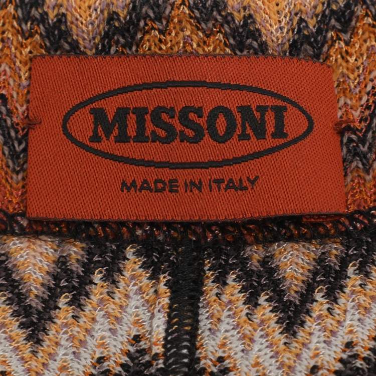 Pre Owned Missoni Multicolor Zig Zag Print Rib Knit Long Sleeve V Neck Midi Dress M