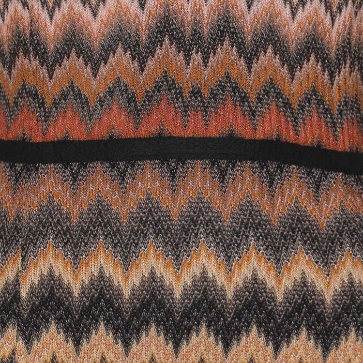 Pre Owned Missoni Multicolor Zig Zag Print Rib Knit Long Sleeve V Neck Midi Dress M