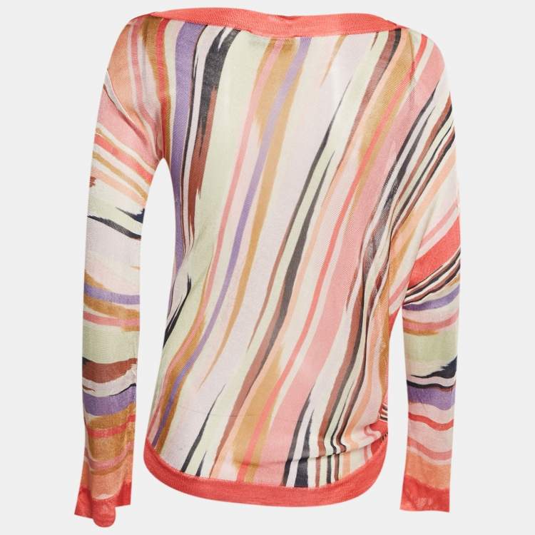 Pre Owned Missoni Pink Striped Knit Semi Sheer Blouse S