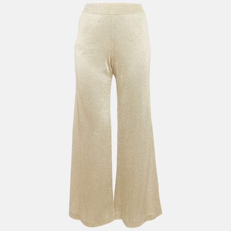 Pre Owned Missoni Beige Lurex Knit Wide-Leg Trousers S