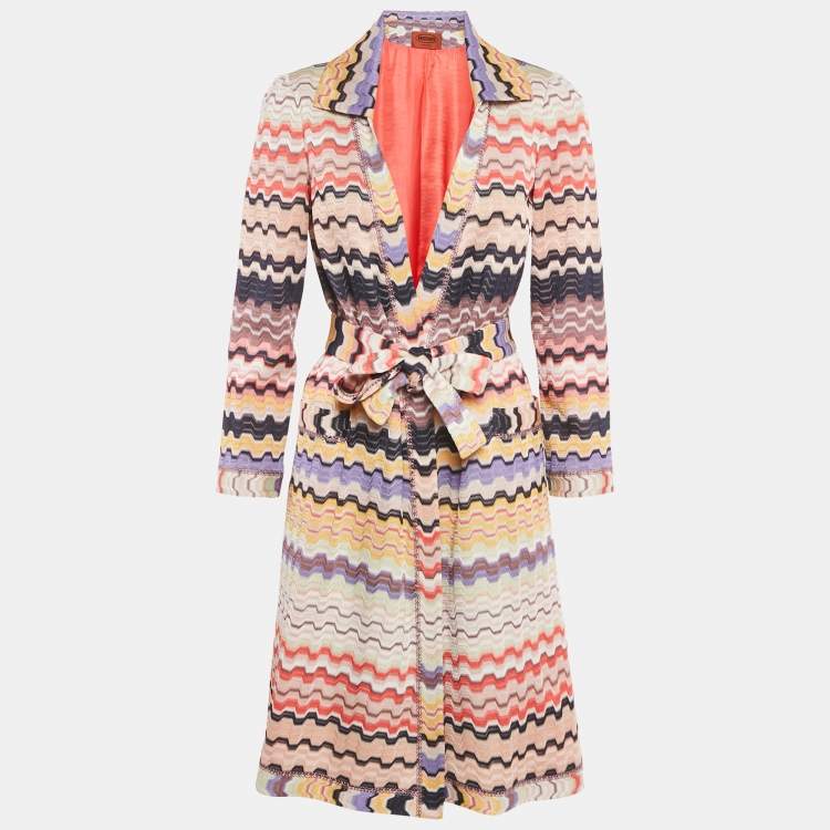 Pre Owned Missoni Multicolor Zig Zag Knit Open Front Coat M