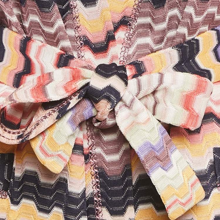 Pre Owned Missoni Multicolor Zig Zag Knit Open Front Coat M