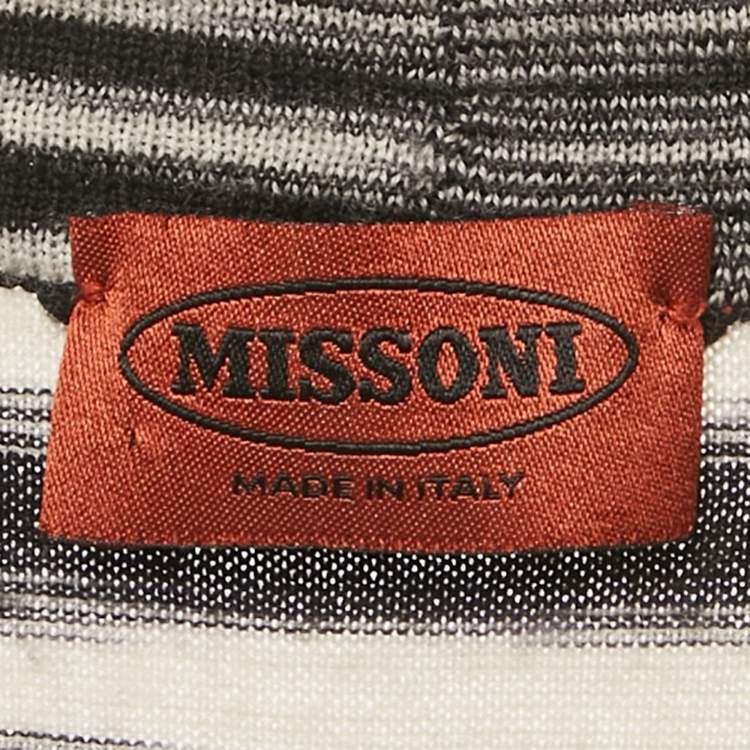 Pre Owned Missoni Black & White Patterned Wool Knit Belted Mini Dress S