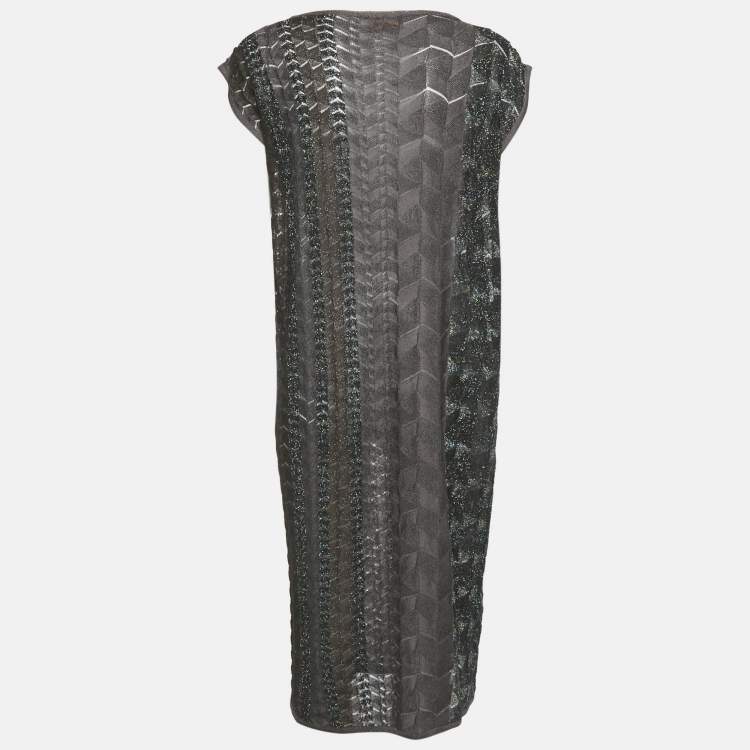Pre Owned Missoni Brown Patterned Lurex Knit Midi Dress L