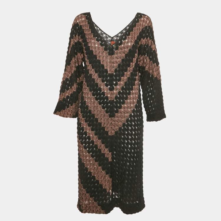 Pre Owned Missoni Black & Brown Patterned Knit Midi Dress M