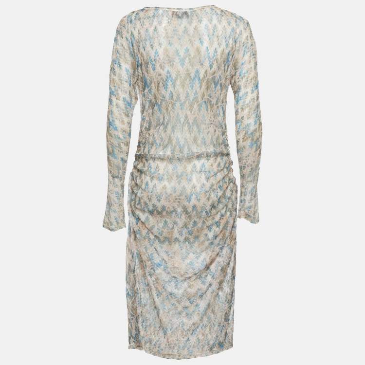 Pre Owned Missoni Multicolor Patterned Knit Ruched Midi Dress L