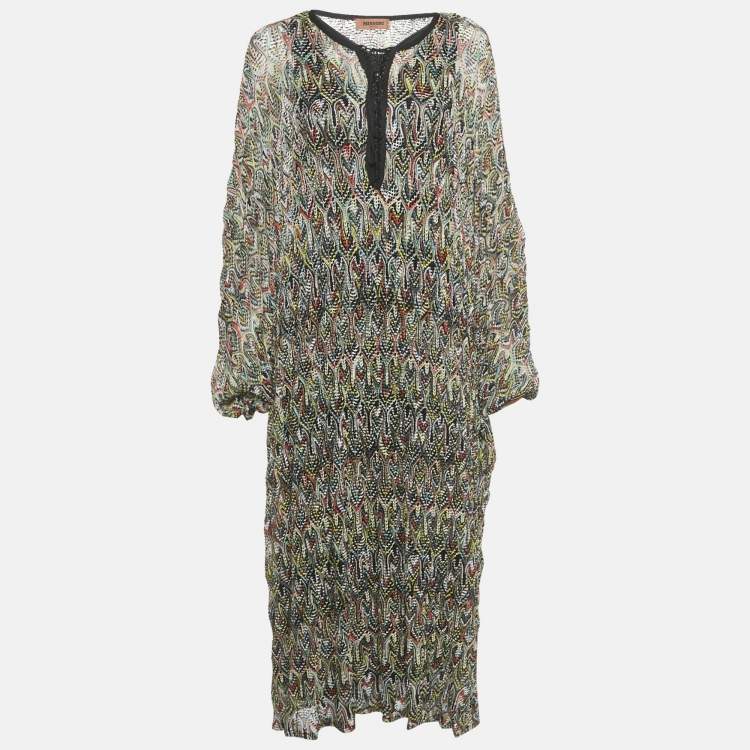 Pre Owned Missoni Dal Black Pattern Knit Lace-Up Kaftan Dress S