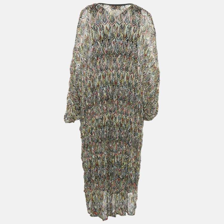Pre Owned Missoni Dal Black Pattern Knit Lace-Up Kaftan Dress S