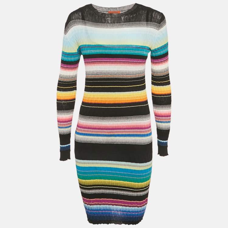 Pre Owned Missoni Black Striped Rib Knit Mini Dress S
