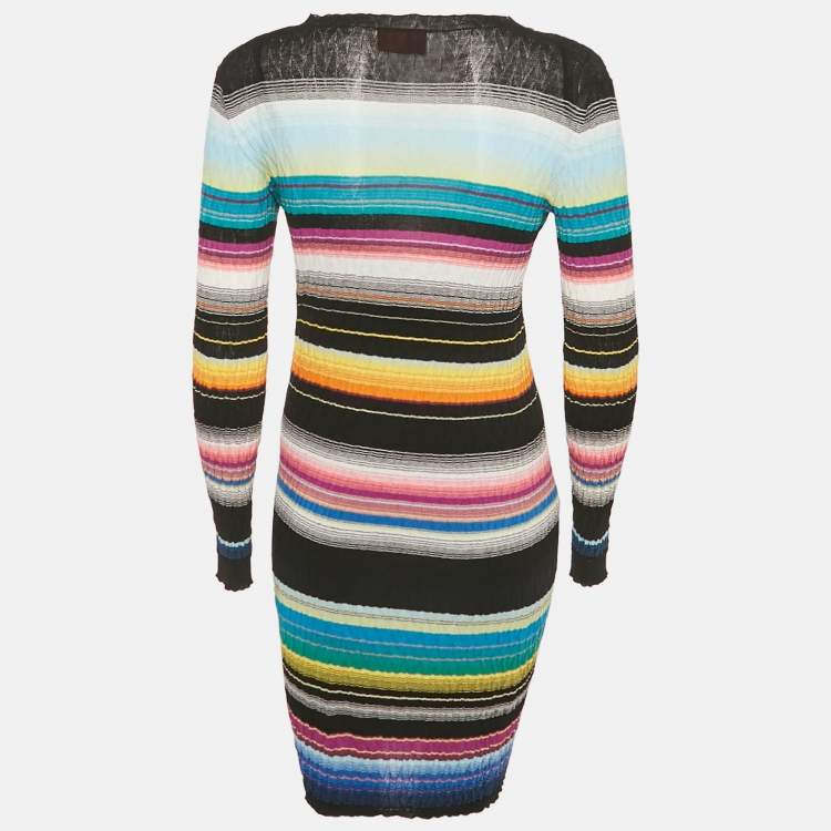 Pre Owned Missoni Black Striped Rib Knit Mini Dress S