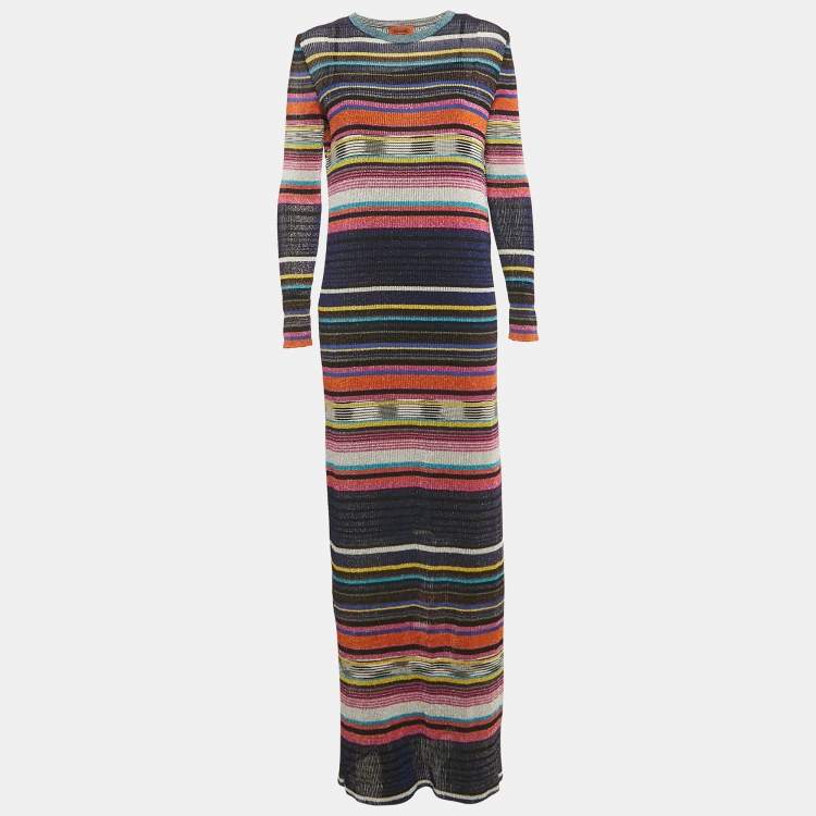 Pre Owned Missoni Multicolor Striped Lurex Knit Long Dress M