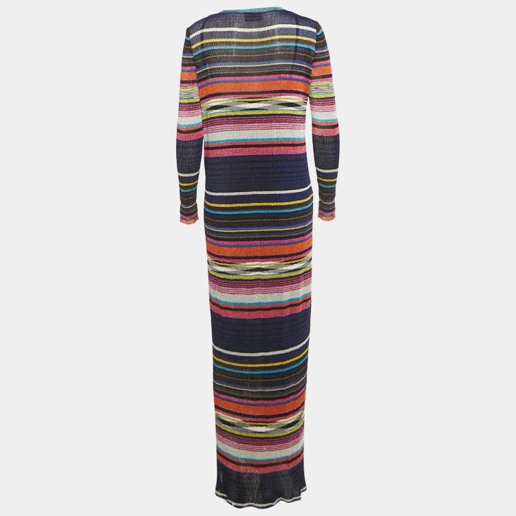 Pre Owned Missoni Multicolor Striped Lurex Knit Long Dress M