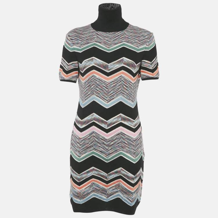 Pre Owned Missoni Multicolor Zig Zag Patterned Knit Mini Dress L