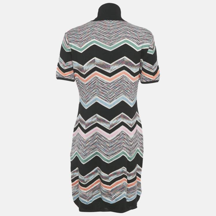 Pre Owned Missoni Multicolor Zig Zag Patterned Knit Mini Dress L