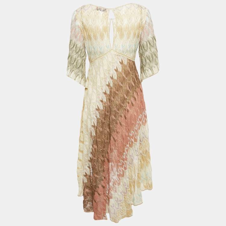مملوكة مسبقًا Missoni Multicolor Patterned Lurex Knit High Low Dress M 